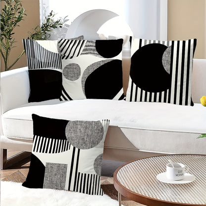 4pcs Bohemian Black and White Geometric Throw Pillow Covers, 45.72cm, Short Plush Polyester Fabric with Zip Closure, Modern Abstract Design for Living Room, Bedroom, Couch Decor, Party Home Decor Pillowcases, Living Room Deco