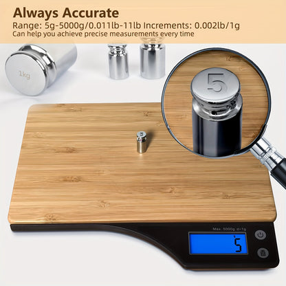 1pc, Kitchen Scale, Food Scale, Digital Food Scale, Portable High Accuracy Bamboo Panel Kitchen Electric Scale For Cooking Baking Weighing Food, Scales For Kitchen, Baking Scale, Kitchen Accessaries, Baking Tools Kitchen Acce