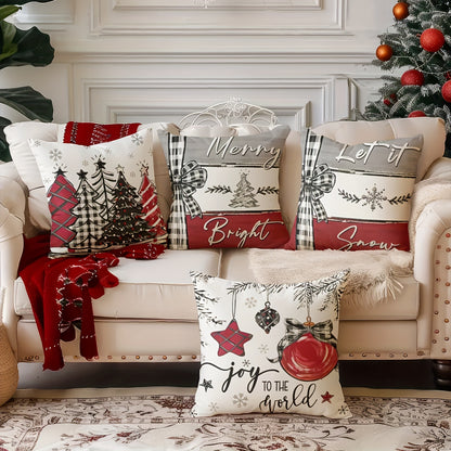 4pcs Festive Christmas Pillow Covers, 44.96cm x 44.96cm, Super Soft Polyester, Reversible Santa Claus & Reindeer Designs with Zip Closure - Ideal for Sofa, Living Room, Bedroom Decor (No Inserts), Christmas Pillow Covers