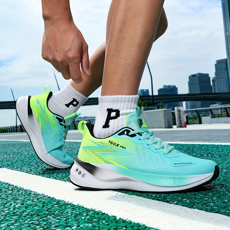 Men's Lightweight Breathable Hiking & Running Shoes - Trail, Gym, Road Shoes - Turquoise & Neon Green Accents - All-Season Outdoor Sneakers - Cushioned MD Sole - Lace-Up Closure - Compatible with Women's Compatible Partners -