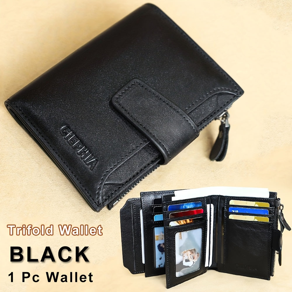1pc CIEPHIA Men's Genuine Leather Wallet - RFID Blocking -Theft, Vintage Brown (Dark tan/, with Zipper Closure, 17-Card Holder, Coin Pocket, ID Window, Multi-Compartment - Heavy-Duty Full-Feature Wallet for Men, Ideal Gift fo