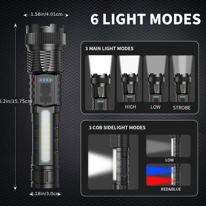 2pcs Flashlights High Lumens Rechargeable LED with USB-C, 6 Light Modes, Zoomable &amp; USB-C Cable Included, USB-Powered Handheld Torch for Camping, Emergency, Outdoor - Buy 1 Get 1 Free (Cob Side Light, Flash, Survival Gadgets,