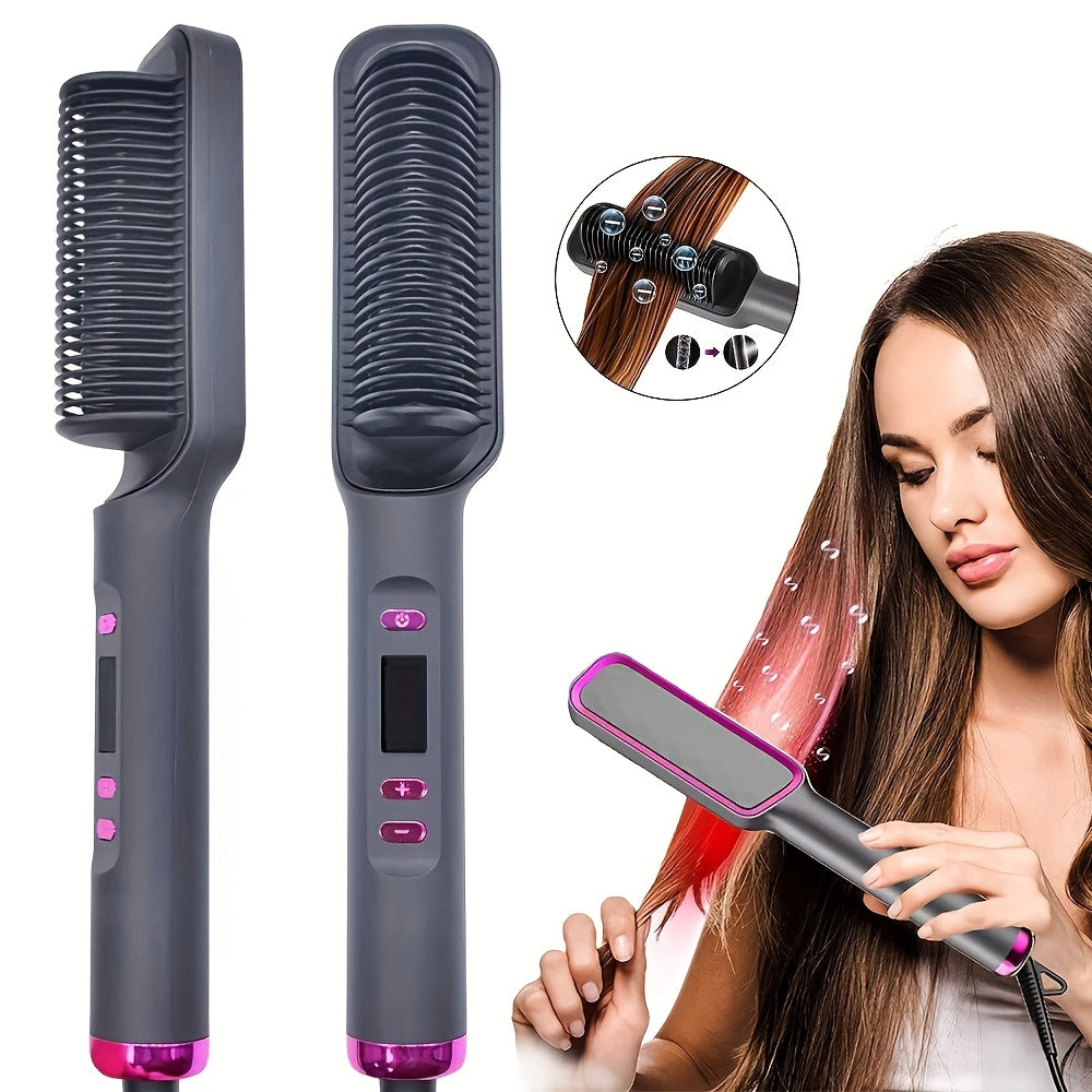 2-in-1 Straightening & Curling Hair Styler Comb - Fast, Portable with European Plug (220V) for Professional Salon & Home Use