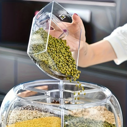 360° rotating partitioned rice bucket, rotatable home-use pest and moisture-proof multi-functional sealed rice storage box, classified grain and bean storage