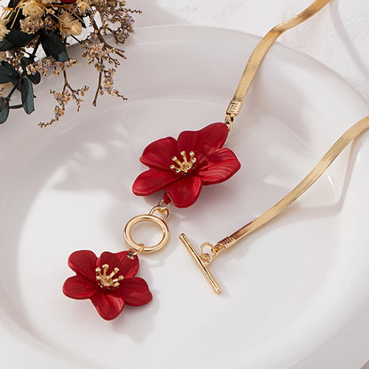 Colar feminino com duplo pendente floral branco em tom dourado - Joia elegante e minimalista com corrente para uso diário e festas, acessório versátil para todo o ano, acessório para festas, estilo sofisticado, acabamento luxuoso.