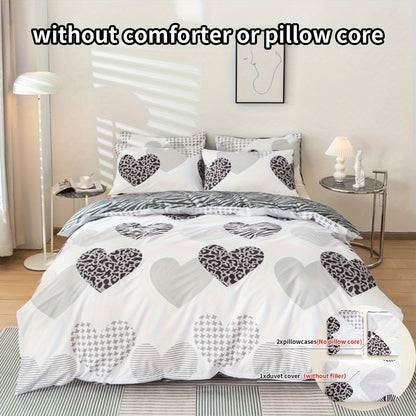 3pcs Love Leopard Print Multicolor Printed Duvet Cover Set, Polyester, All-Season, Zipper Closure, Woven Fabric, with Pillowcase, Machine Washable, Printing, Sanded Finish, 90g Fabric Weight, Non-Woven Fabric, Duvet Insert No