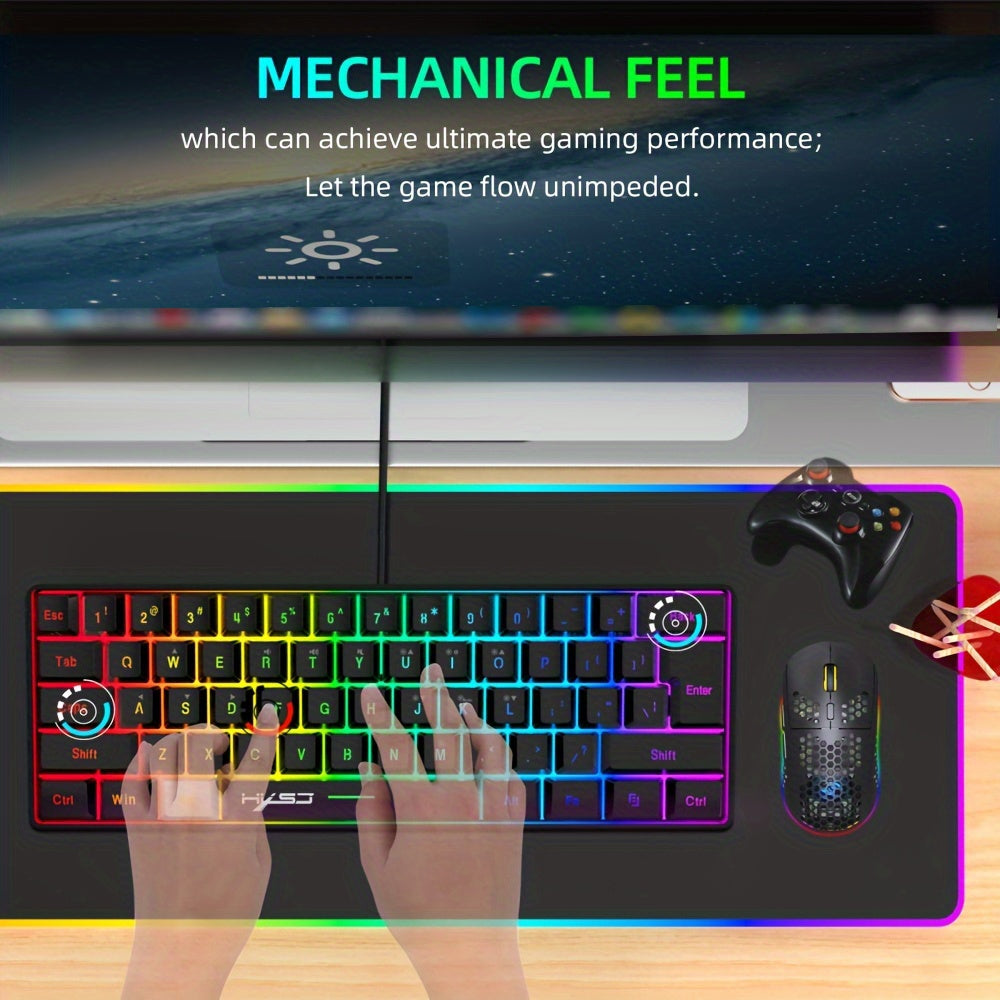 HXSJ Mini New Wired Thin Film Keyboard 61-key Mechanical Touch RGB Glow Multiple Quick Key Combination Suitable For Gaming And Office The Keyboard Is Wired Only