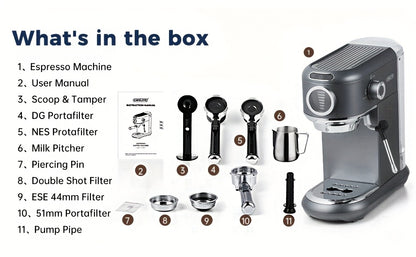 CAFELFFE Cold/Hot Semi-Automatic Espresso Machine, Stainless Steel Multi-Function Latte & Cappuccino Maker with Built-in Milk Frother/Steam Wand, Upgraded 7-Level Water Volume Control, Compatible with Ground Coffee & ESE Pods