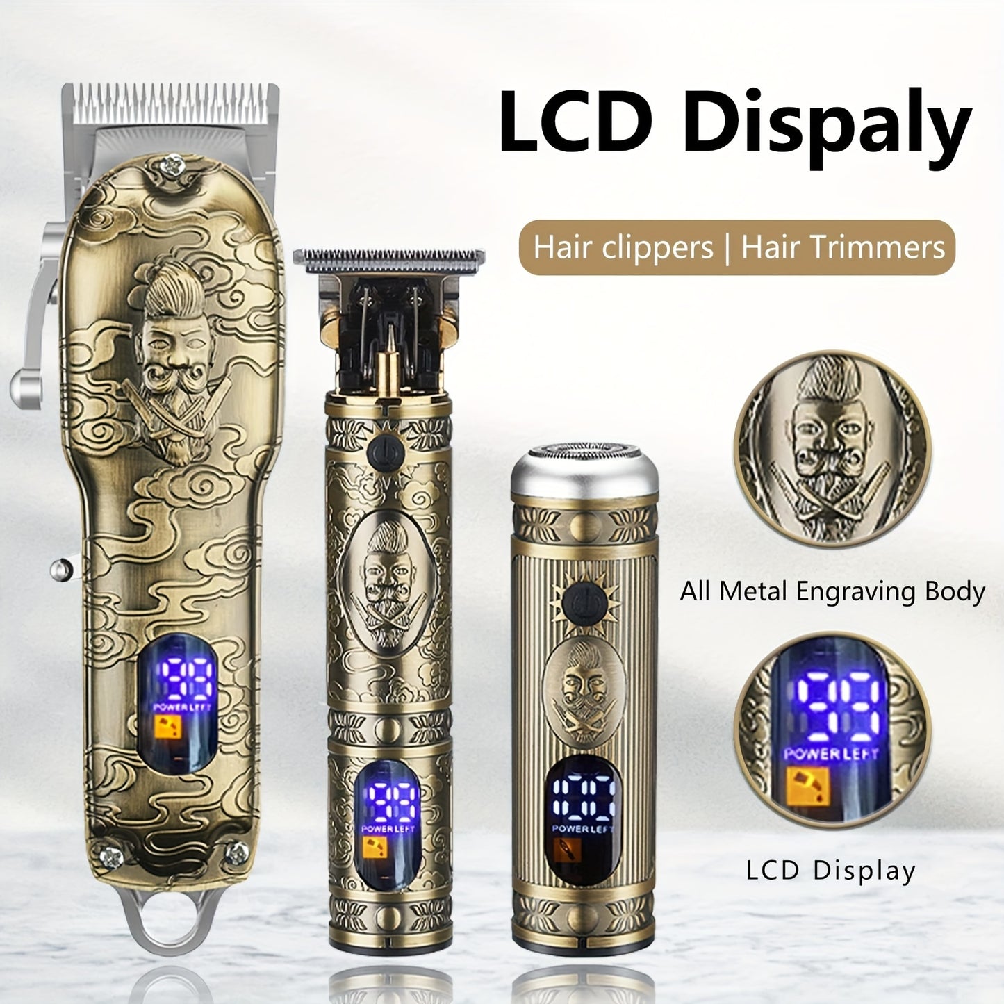 Hair Clippers For Men, Professional Cordless Barber Trimmer Set, T-Blade/Nose Hair/Beard Trimmer Set, USB Rechargeable Hair Cutting Grooming Kit, LCD Display, Holiday Gifts For Men/Dad