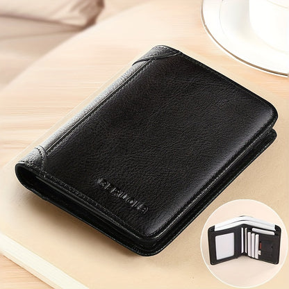 Men's Genuine Leather Premium Slim Driver's License Card Holder, Trendy 3-Fold Wallet, Top-Grain Cowhide, Large Capacity RFID Blocking Credit Card Holder, Portable Cash Work Business Commuter Office Anniversary Couple Birthda