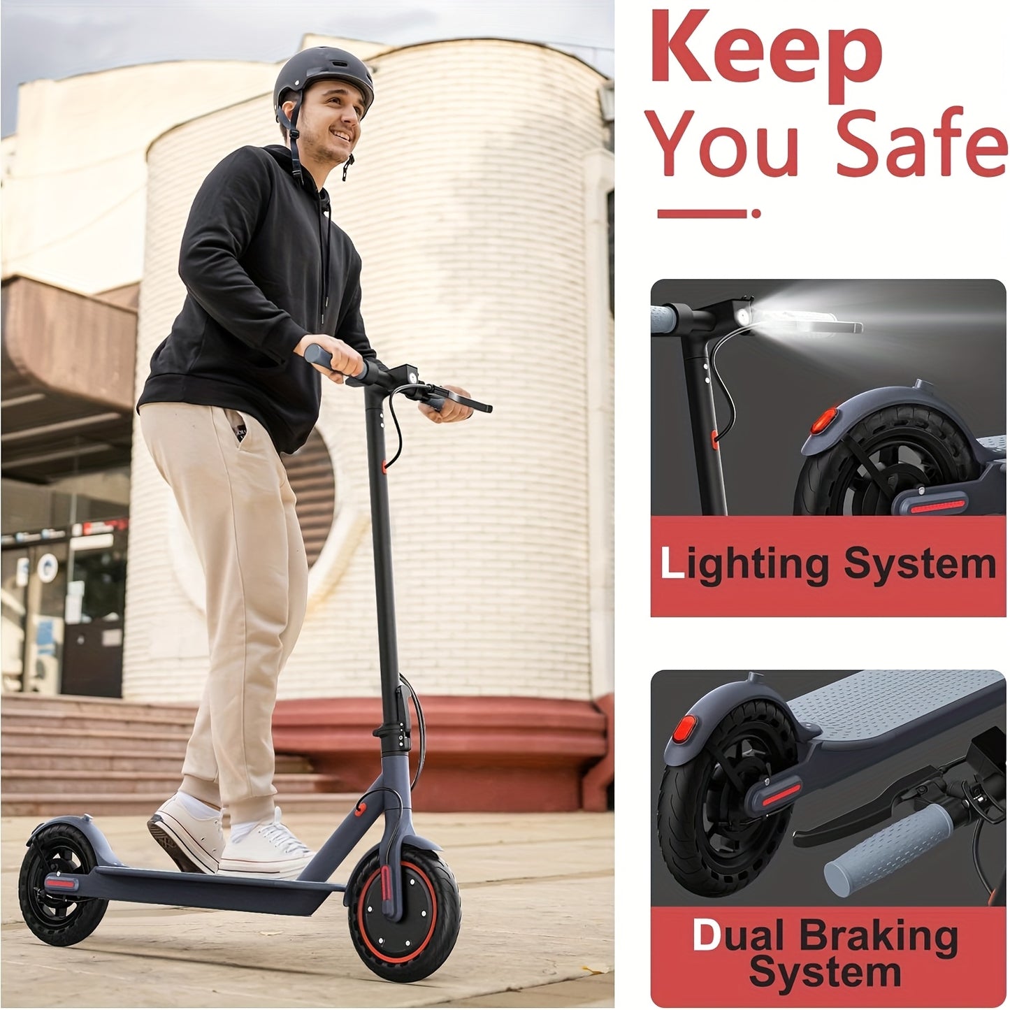 8.5-Inch Adult Electric Scooter, 350W Motor, Foldable Pedal Bike with LED Display And Headlights, 10.4Ah Battery, Maximum Range 21 Miles, Maximum Load Capacity 120Kg, Electric Scooter with Phone Holder And Lock, 3 Speed Modes