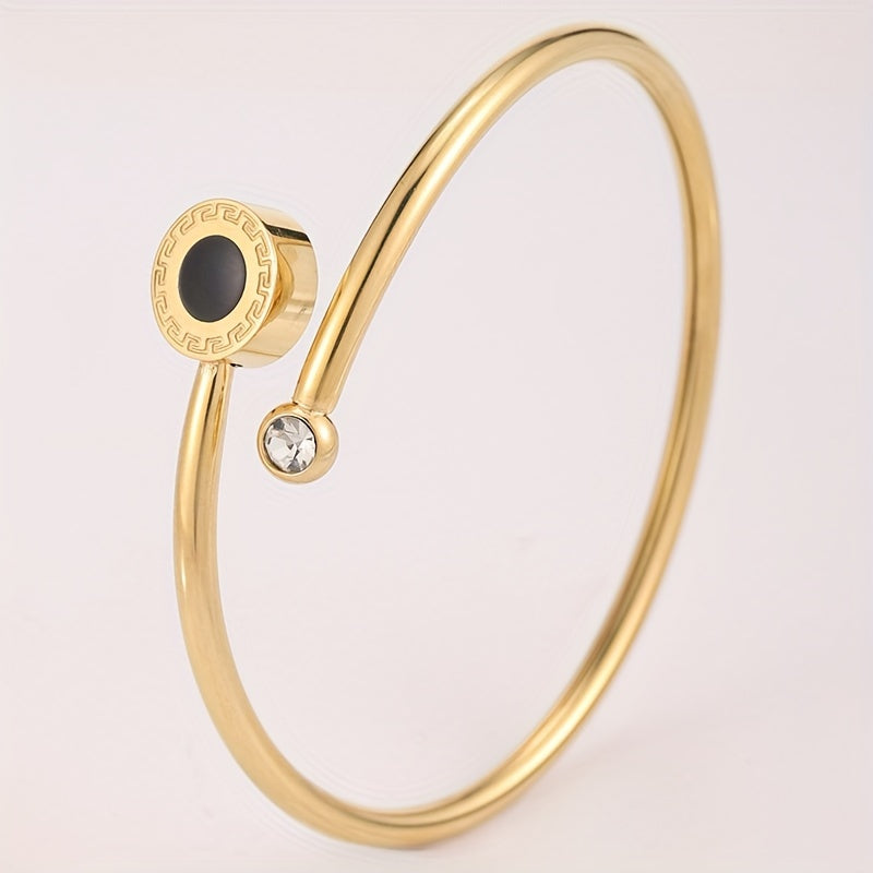 Elegant Stainless Steel Bracelet with Sparkling Rhinestones - Vintage &amp; Minimalist Style, Perfect for Casual Attire