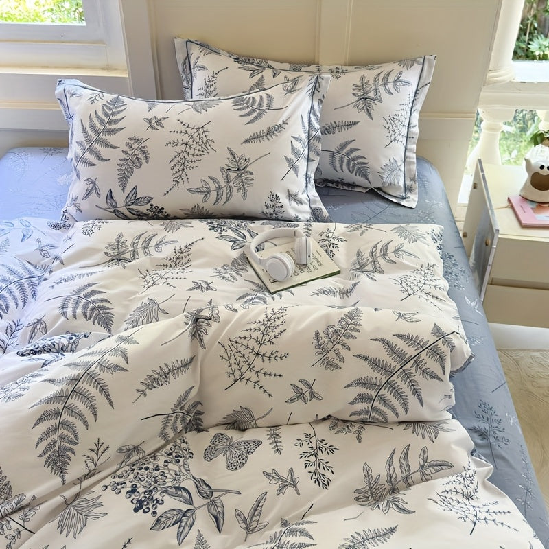 100% Light Beige-Friendly Comfort 13372 Density Quilt Cover Set Blue Feather, All-Season, Zipper Closure, Machine Washable, Twill Weave, Printing, Not Included, for Bedroom, Guest Room, Bedroom Comfort|Modern Bedroom Decor|Zi