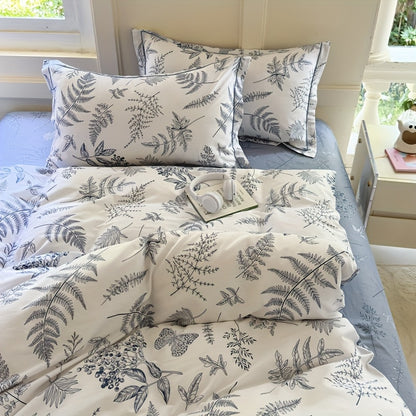 100% Light Beige-Friendly Comfort 13372 Density Quilt Cover Set Blue Feather, All-Season, Zipper Closure, Machine Washable, Twill Weave, Printing, Not Included, for Bedroom, Guest Room, Bedroom Comfort|Modern Bedroom Decor|Zi