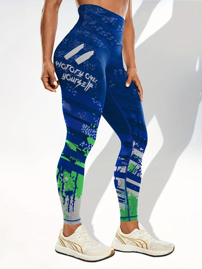 Women's Fashion Color Block Splash Print Yoga Pants, Striped Print Breathable Stretchy Butt Lifting Yoga Workout Running Sports Leggings, Women's Activewear