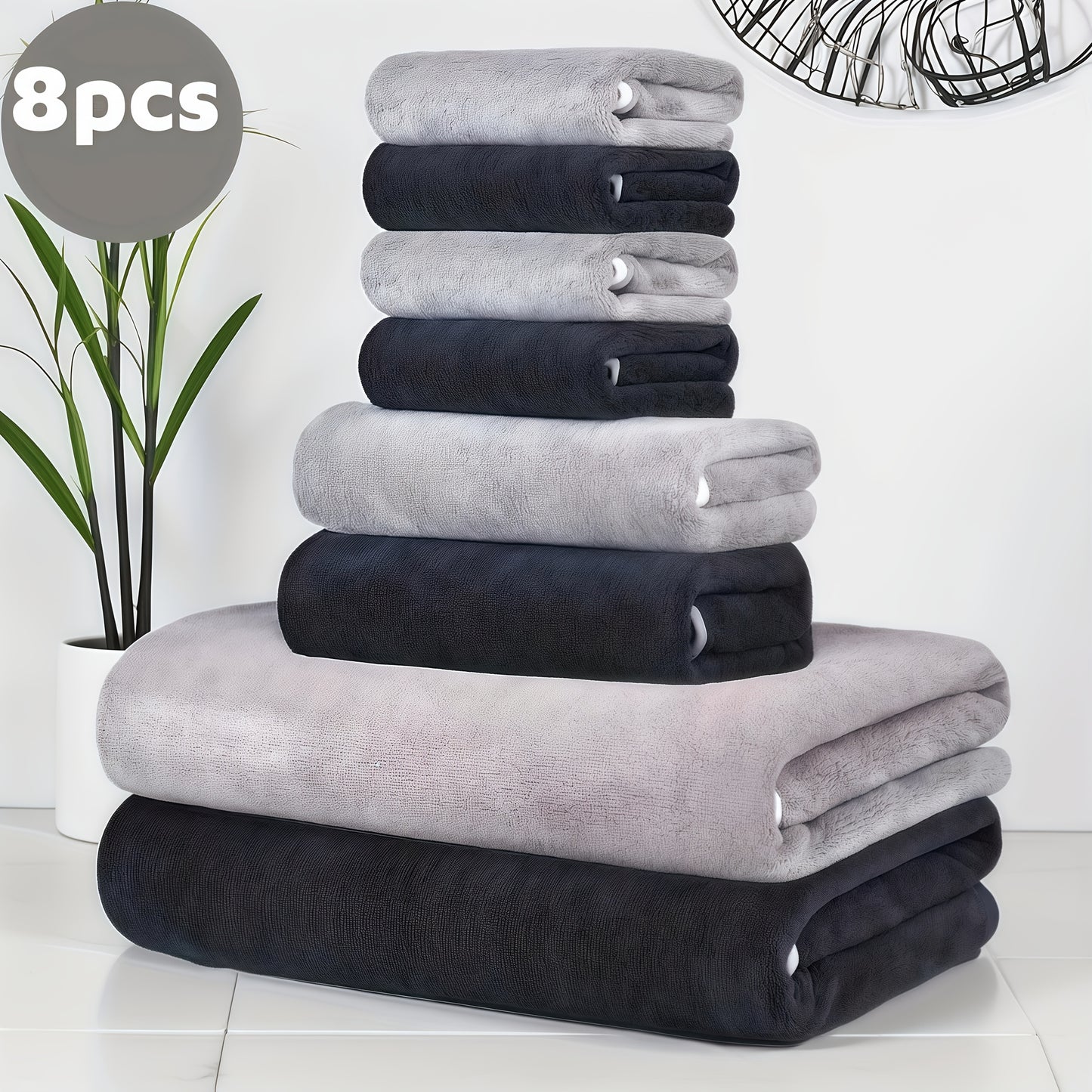 8-Pack Super Soft Coral Fleece Bath Towel Set, 2 Bath Towels 68.58 X 139.7 cm, 2 Washcloths 34.8 X 76.2 cm, 4 Square Towels 34.8 X 34.8 cm, Quick Drying, Highly Absorbent And Lightweight, Towel Bathroom Towel Set