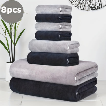 8-Pack Super Soft Coral Fleece Bath Towel Set, 2 Bath Towels 68.58 X 139.7 cm, 2 Washcloths 34.8 X 76.2 cm, 4 Square Towels 34.8 X 34.8 cm, Quick Drying, Highly Absorbent And Lightweight, Towel Bathroom Towel Set