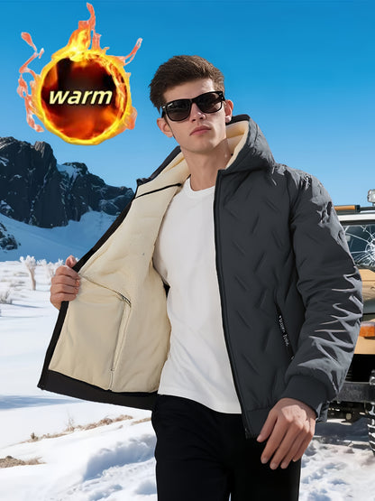 Men'S Heavyweight Winter Jacket - Windproof Cold Weather Coat with Full-Zip Closure, Hooded Insulated Outerwear - Thick Fleece-Lined Insulation for Extreme Cold, Zippered Pockets - Ideal for Skiing, Hiking, Commuting - Fall/W