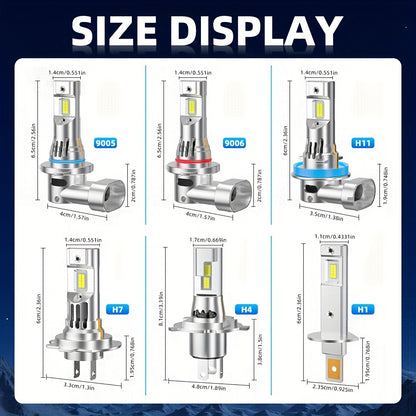 2pcs H7 H11 H1 9005/HB3 9006/HB4 H4 LED Car Headlight, High Low Beam Bulbs 200W/Pair 35000LM/Pair Cold-White 6500K, Decoding Error Free Plug-N-Play Aluminum Body Made,  Error Free Installation, Modern Headlights, Heatresistan