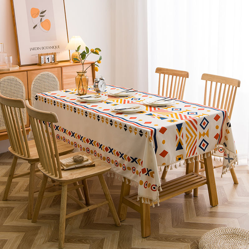 1pc Boho Tablecloth With Tassel, Rectangular Dustproof Table Cover, Suitable For Buffet Tables, Holiday Dinners, Parties, Banquets, Weddings, Home Decor