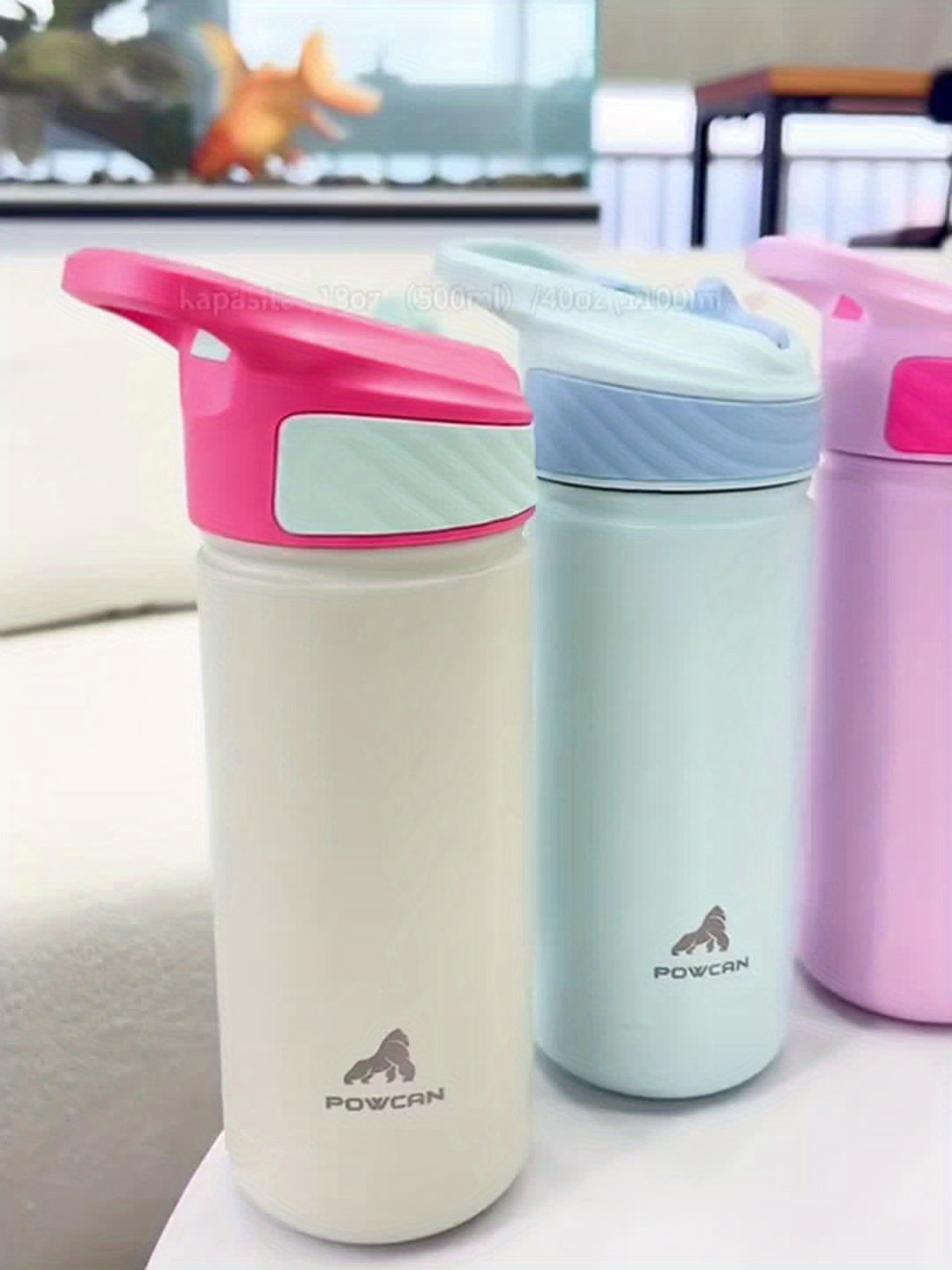 Powcan 18oz Stainless Steel Insulated Water Bottle Double Wall Insulated Bottle Travel Mug with Flip-Top Straw Lid, Leakproof Reusable Sip Cup with Handle, Sports Drinking Cup for Gym, Office, or Car Use