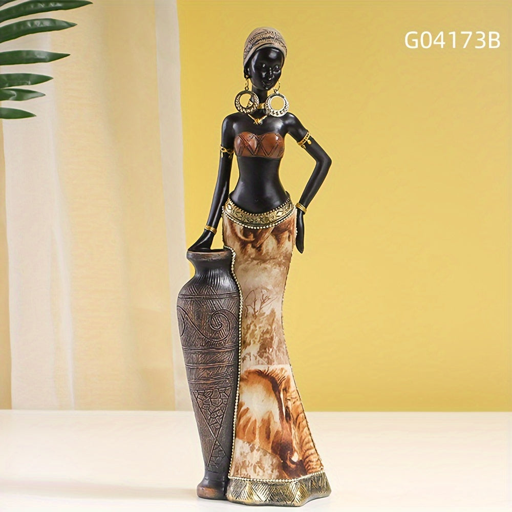 Vintage Afro-Chic Resin Woman Bust Ornamental Sculpture