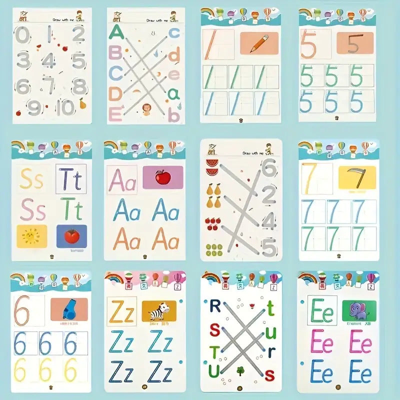 Kids' Reusable Magic Practice Workbook Set with Interactive Writing Activities - -Style Number & Letter Tracing Exercises, Color-Coding Games, ABCs & 123s Learning Book with Answer Key for Homeschool,, Classroom - Durable & E