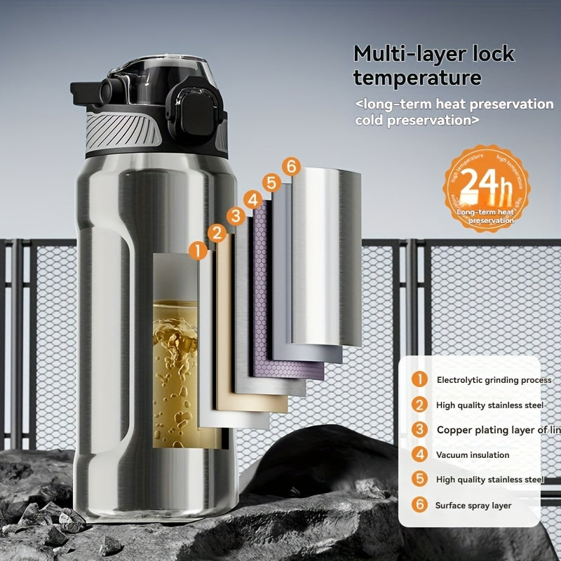 32oz Stainless Steel Pop-Up Water Bottle nRMEi - 316 Stainless steel, BPA-Free, 4-season hot/cold water retention, large capacity for outdoor activities, travel, daily use, insulated water bottle, Sleek M