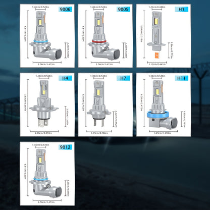 2pcs 2025 Upgraded H1 9005 9006 LED Bulb, Super Bright 1:1 Mini Size 100000LM 12V 6500K White with Fan H4 H7 H11 for Automotive Headlamp Lights, LED Headlight Fog Light, Plug and Play, Without Battery