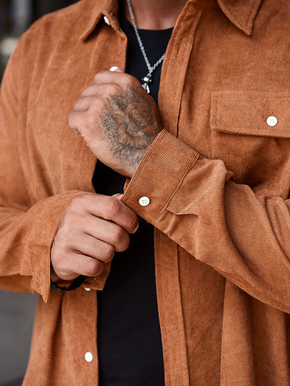 Stylish Men's Casual Lapel Shirt - Comfortable Button-Up Long Sleeve Shirt For Everyday Wear