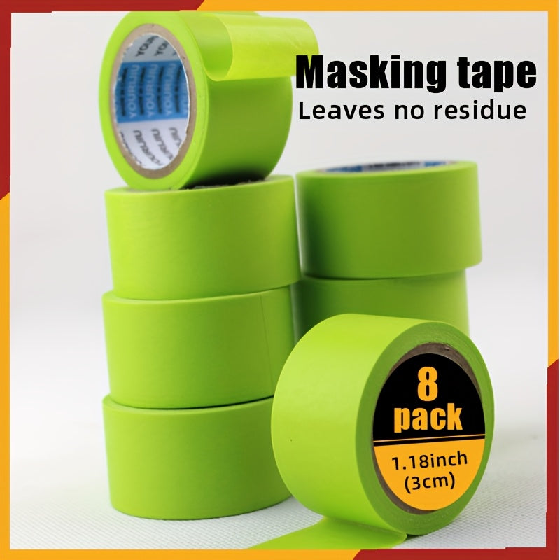 8-Roll Pack Heavy-Duty Painter's Tape - Wide 1.18" / 3cm Green Painting Tape, Waterproof, Heat-Resistant (Up to 280°C/536°F), No Residue Removal - for Professional & DIY Projects, Painting, Tile, Wallpaper, Trim - Compatibl