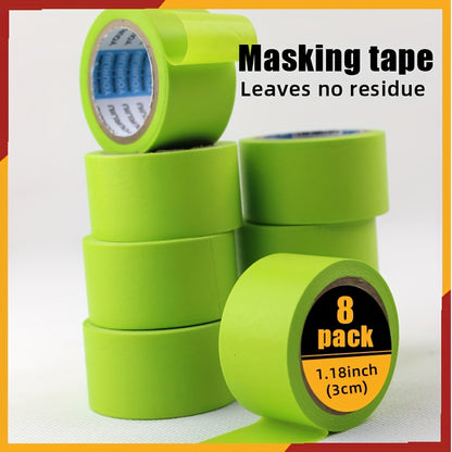 8-Roll Pack Heavy-Duty Painter's Tape - Wide 1.18" / 3cm Green Painting Tape, Waterproof, Heat-Resistant (Up to 280°C/536°F), No Residue Removal - for Professional & DIY Projects, Painting, Tile, Wallpaper, Trim - Compatibl