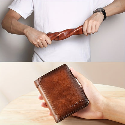 Men's Genuine Leather Premium Slim Driver's License Card Holder, Trendy 3-Fold Wallet, Top-Grain Cowhide, Large Capacity RFID Blocking Credit Card Holder, Portable Cash Work Business Commuter Office Anniversary Couple Birthda