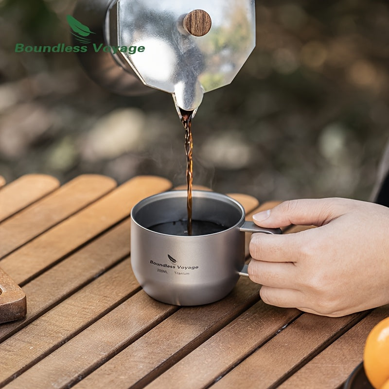 Boundless Voyage 200ml Titanium Double Wall Mug – Ultralight, Durable, Portable Coffee Cup with Handle for Travel, Camping & Outdoor Adventures, Travel Coffee Mug | Modern Minimalist Mug | Titanium Construction, Coffee Trav