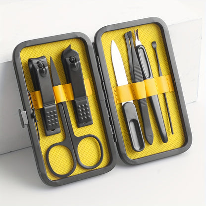 Manicure Set Nail Clipper Set Built-in Nail File Men's And Women's Personal Care Portable Travel Household 7-Piece Set Black Nail Scissors Grooming Tools Kit