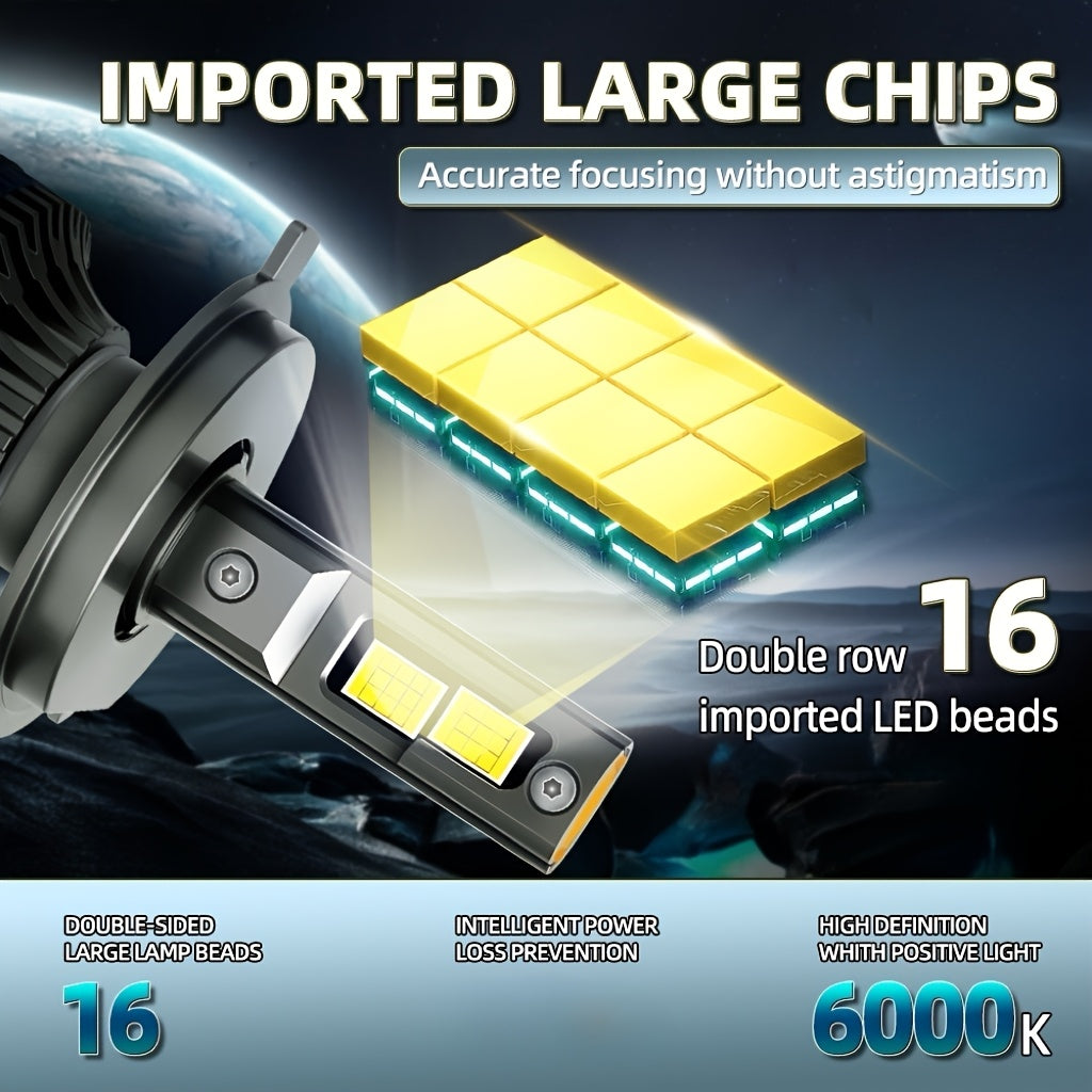 2pcs H4 H7 Car Bulb LED Headlights With 300W High Power 60000LM, Compatible with Canbus And Various Models Including  H1, H11 H8 H9, HB3 9005, HB4 9006, 12V 24V, Featuring Turbo Lamp at 6000K for Vehicles, Without Battery