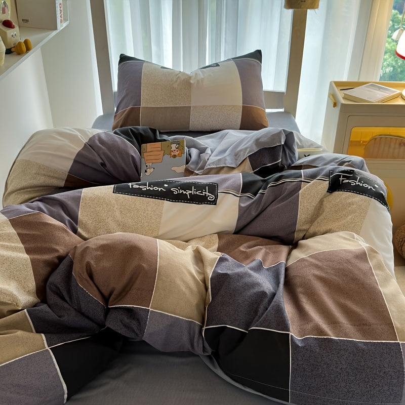 4pcs Quilt Cover, Bed Sheet And Pillowcase, Soft And Comfortable, AB Double Version Design, Fresh And Comfortable Touch, Machine Washable, Skin-Friendly, Suitable for Bedroom And Dormitory Four-Piece Set (1 Quilt Cover + 1 Be