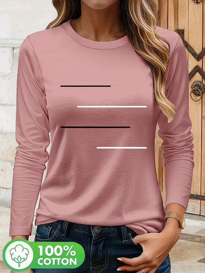 Simple Black and White Parallel Stripe Pattern Print T-Shirt, Suitable for Family Travel, Vacation, Casual, Parent- Matching Tee 9734