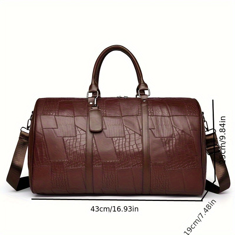 Men's Large Capacity Business Travel Duffle Bag - Durable with Crocodile-Textured Design, Multiple Compartments & Top Handles for Work Trips, Weekend Getaways