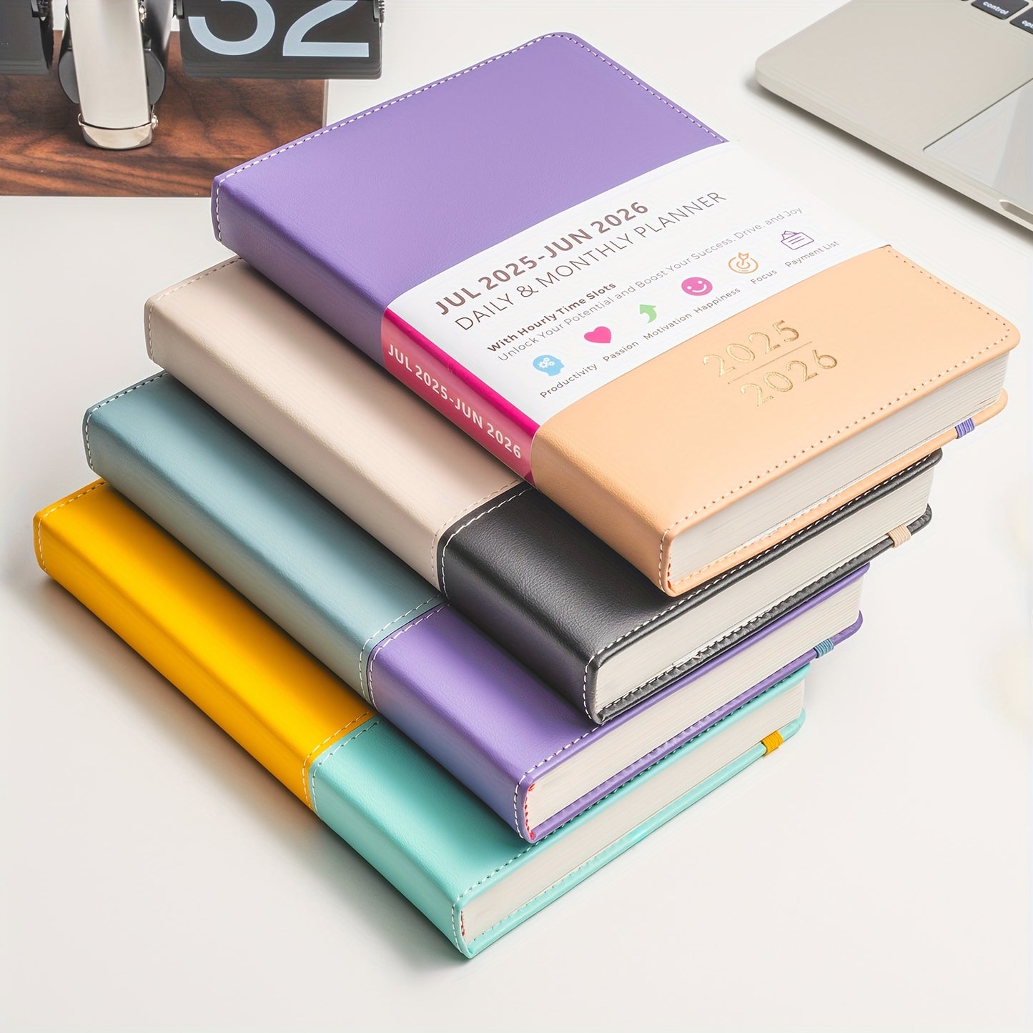 2025-2026 Academic Planner with 12-Month Labels - Daily and Monthly Management Organizer, Marker Section, Faux Leather Cover, 21.34cm x 14.48cm Adult Back Planner, Academic Planner Notebook, Organized Layo