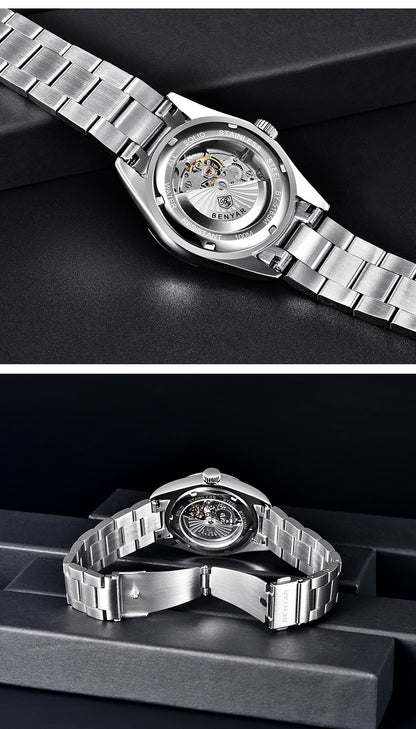 1pc BENYAR Men's Mechanical Wristwatch, 10Bar Waterproof Automatic Watch, Stainless Steel Sports Diving Watch For Men, Ideal choice for Gifts