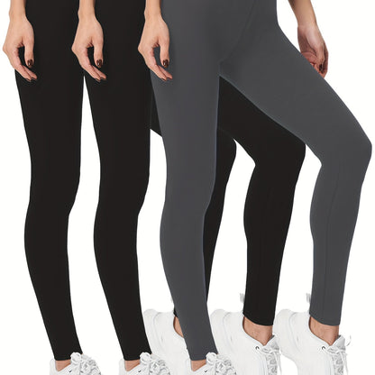 3-Pack High-Elasticity Slim-Fit 9/10 Length Pants - Solid Color Tight Waist All-Season Trousers, Machine Washable &amp; Dry Cleanable, Casual to Dressy Wear (Compatible with Skirts/Blouses) - Bulk Pack for Cost Savings &amp; Easy War