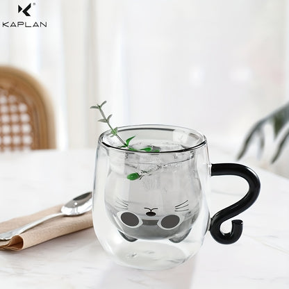 Caneca de vidro de 266 ml com encantador tema de gato - Isolamento de parede dupla, chávena de café de borosilicato sem chumbo com pega - Presente perfeito para amantes de gatos, mulheres, professores e amigos.