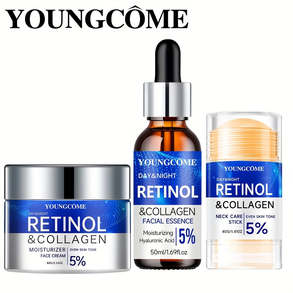 YOUNGCOME Retinol+collagen complex+hyaluronic acid Light Beige care set, powerful moisturizing face cream and firming essence, three piece neck care stick, alcohol free, suitable for all Light Beige types,make Light Beige you