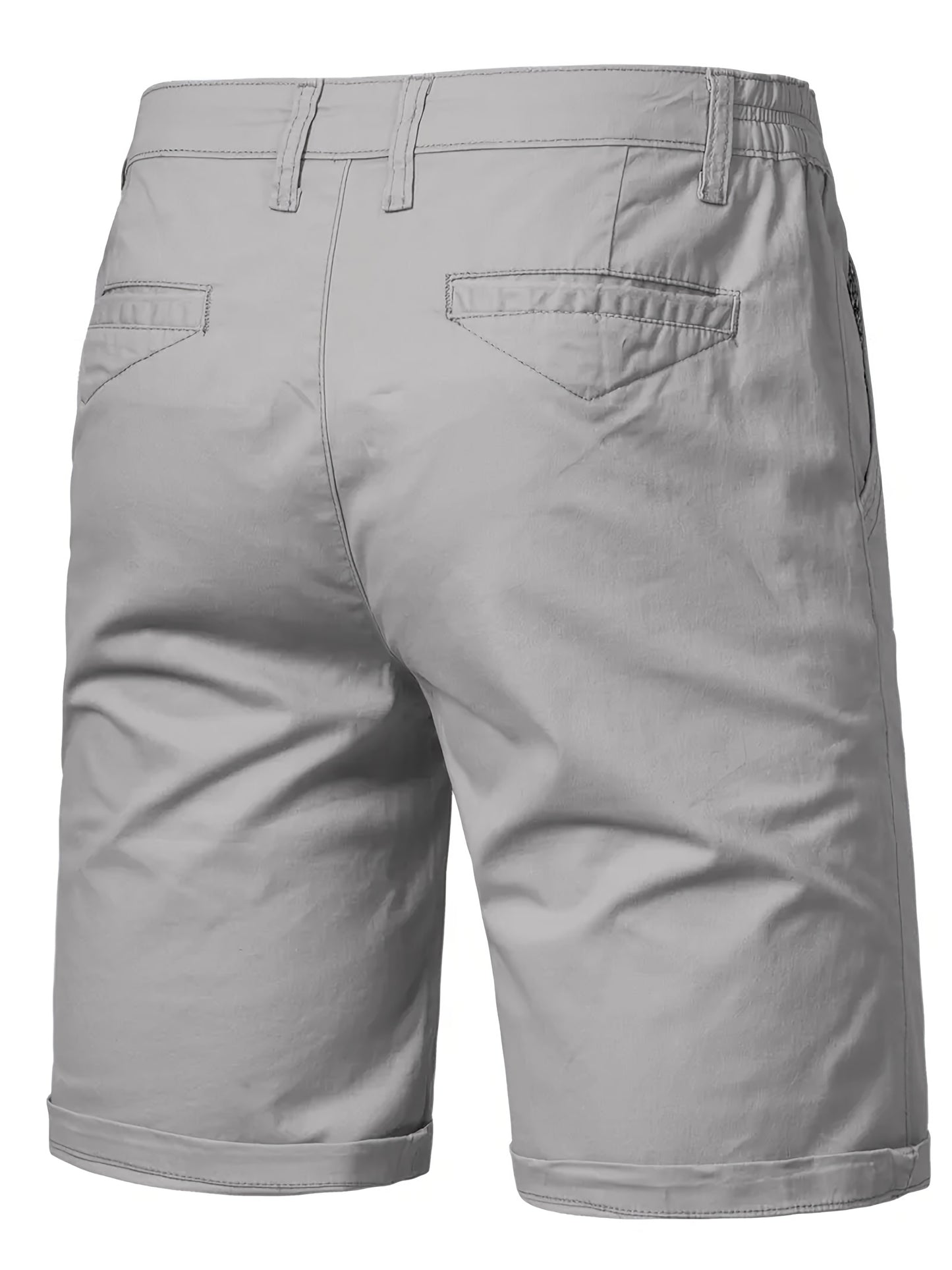 Men'S Classic Solid Color Polyester Short Pants, Casual Golf Wear, Mid Waist, Regular Fit, Slight Stretch Fabric, with Pocket