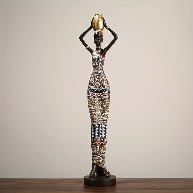 African Tribal Woman Statue 41.9cm Hand-Painted Resin Figurine