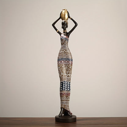 African Tribal Woman Statue 41.9cm Hand-Painted Resin Figurine