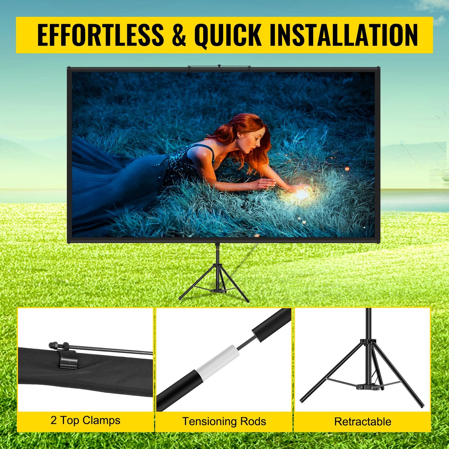 80 Inch (178x100cm/ 70x39.4in) Portable Tripod Projector Screen with Stand - 16:9 4K HD Wrinkle-Free Adjustable Projection Screen for Indoor/ Outdoor Movies, Gaming & Presentations [Includes 4K Screen], Movie Night Setup, Lig