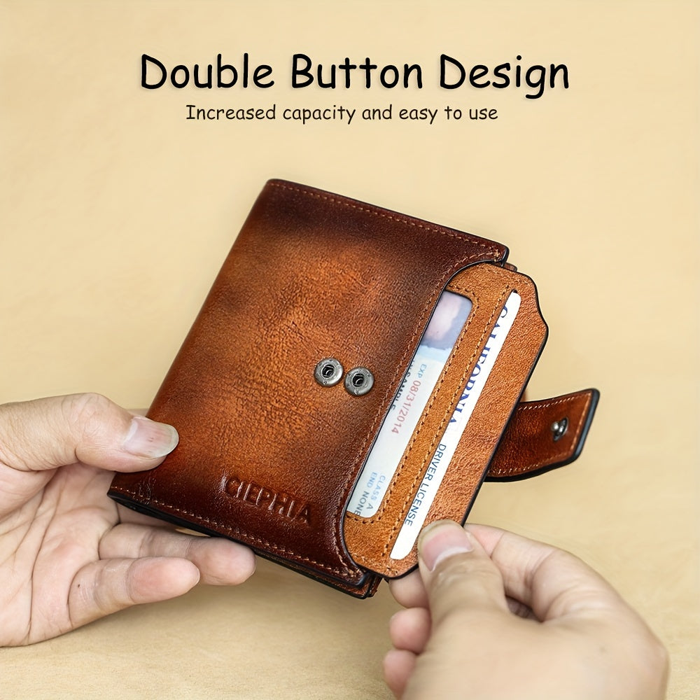 1pc CIEPHIA Men's Genuine Leather Wallet - RFID Blocking -Theft, Vintage Brown (Dark tan/, with Zipper Closure, 17-Card Holder, Coin Pocket, ID Window, Multi-Compartment - Heavy-Duty Full-Feature Wallet for Men, Ideal Gift fo