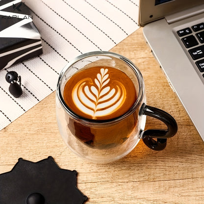 Caneca de vidro de 266 ml com encantador tema de gato - Isolamento de parede dupla, chávena de café de borosilicato sem chumbo com pega - Presente perfeito para amantes de gatos, mulheres, professores e amigos.